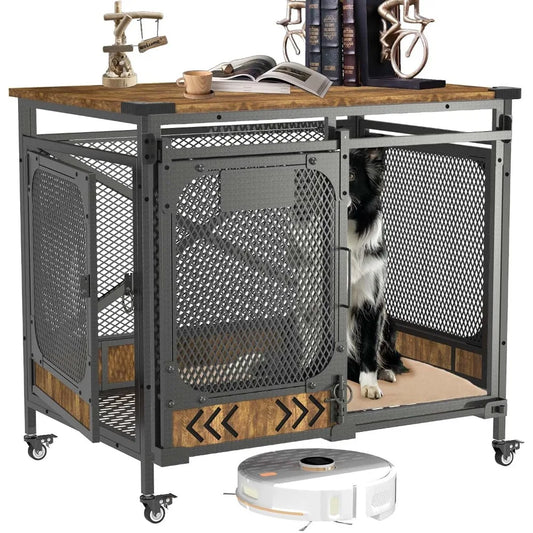 Heavy-Duty Farmhouse Furniture Dog Crate – XL Indoor Kennel for Medium to Large Dogs with Double Doors | Stylish Large Dog Cage