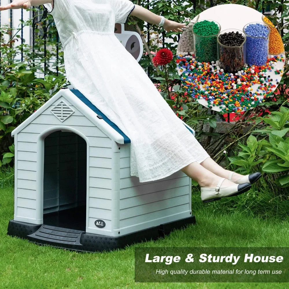 Durable Ventilated Waterproof Plastic Dog House for Small to Large Dogs - Indoor and Outdoor Use with Insulation for Puppies