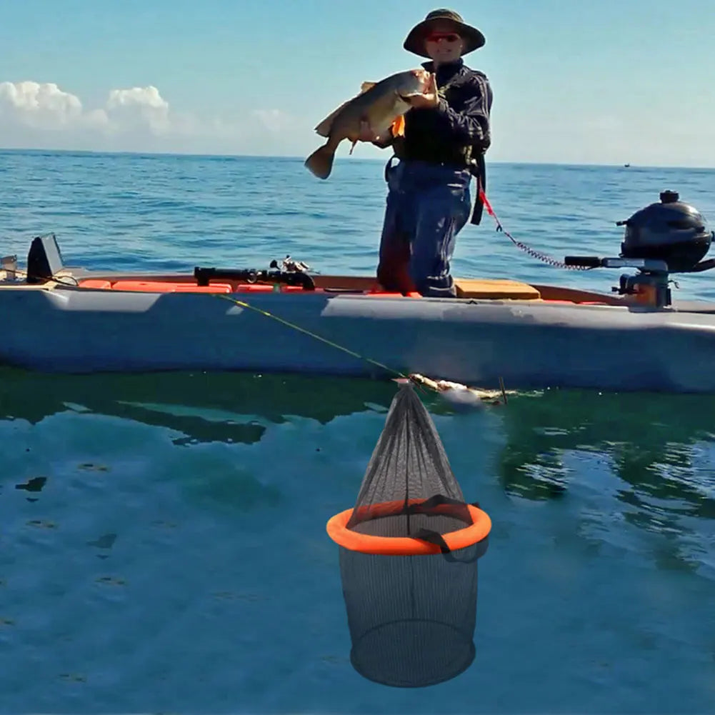 Floating Fishing Bait Basket Foldable Fishing Holder Bucket Fishing Bucket Storage Bag for Caught Fish
