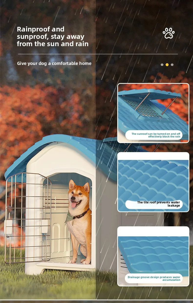 Large Waterproof Outdoor Dog House - Detachable & Washable Dog Cage for Medium/Large Breeds, All-Weather Shelter