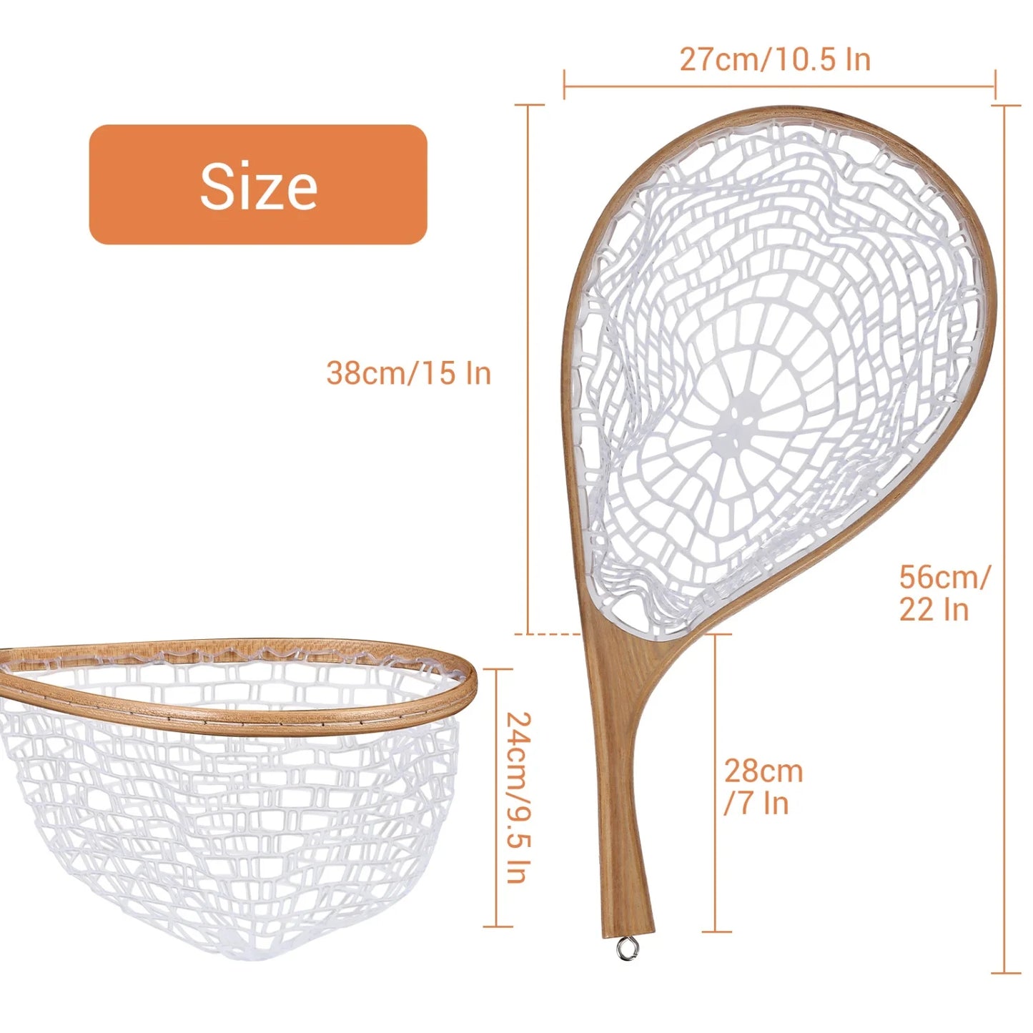 Fly Fishing Net, Trout Net, Wooden Frame Fly Fishing Landing Net for Catch and Release, Fly Fishing Gear for Stream Fishing