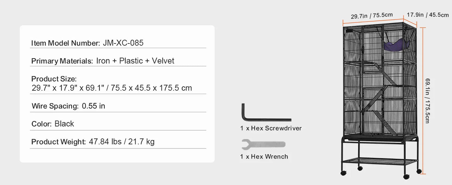 SucceBuy 64.6" Rolling Metal Ferret Cage Large 4-Tier Critter Nation Cage Small Animal Cage for Rats Hamster Guinea Chinchilla