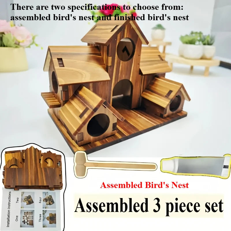 Outdoor bird house, handmade 6-hole, hanging bird house, used for gardening decoration and bird habitat