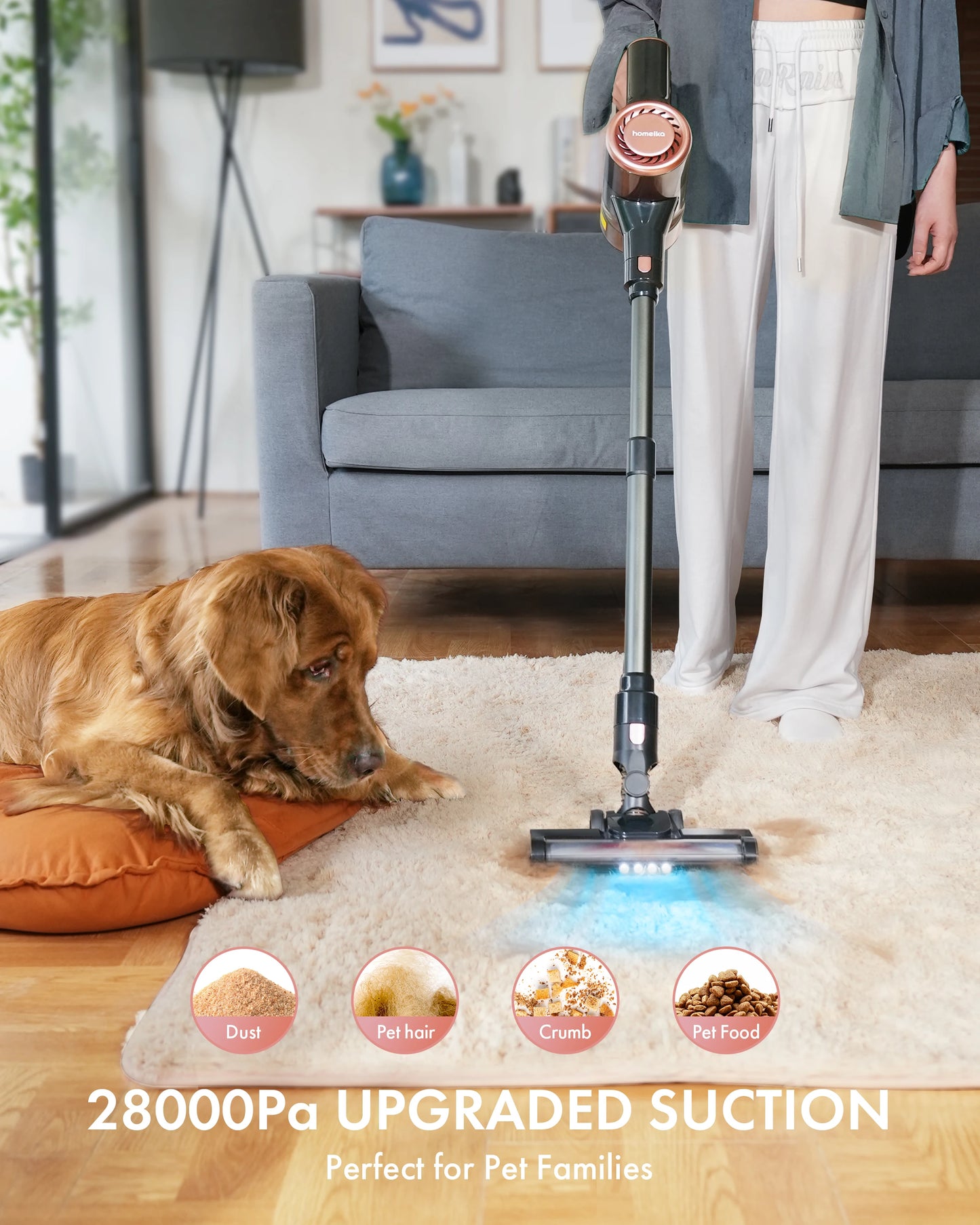 Homeika Cordless Vacuum Cleaner,28KPA 55mins Powerful Suction 8-in-1 LED Display,One-Click Dust Emptying for Pet Hair/Allergies