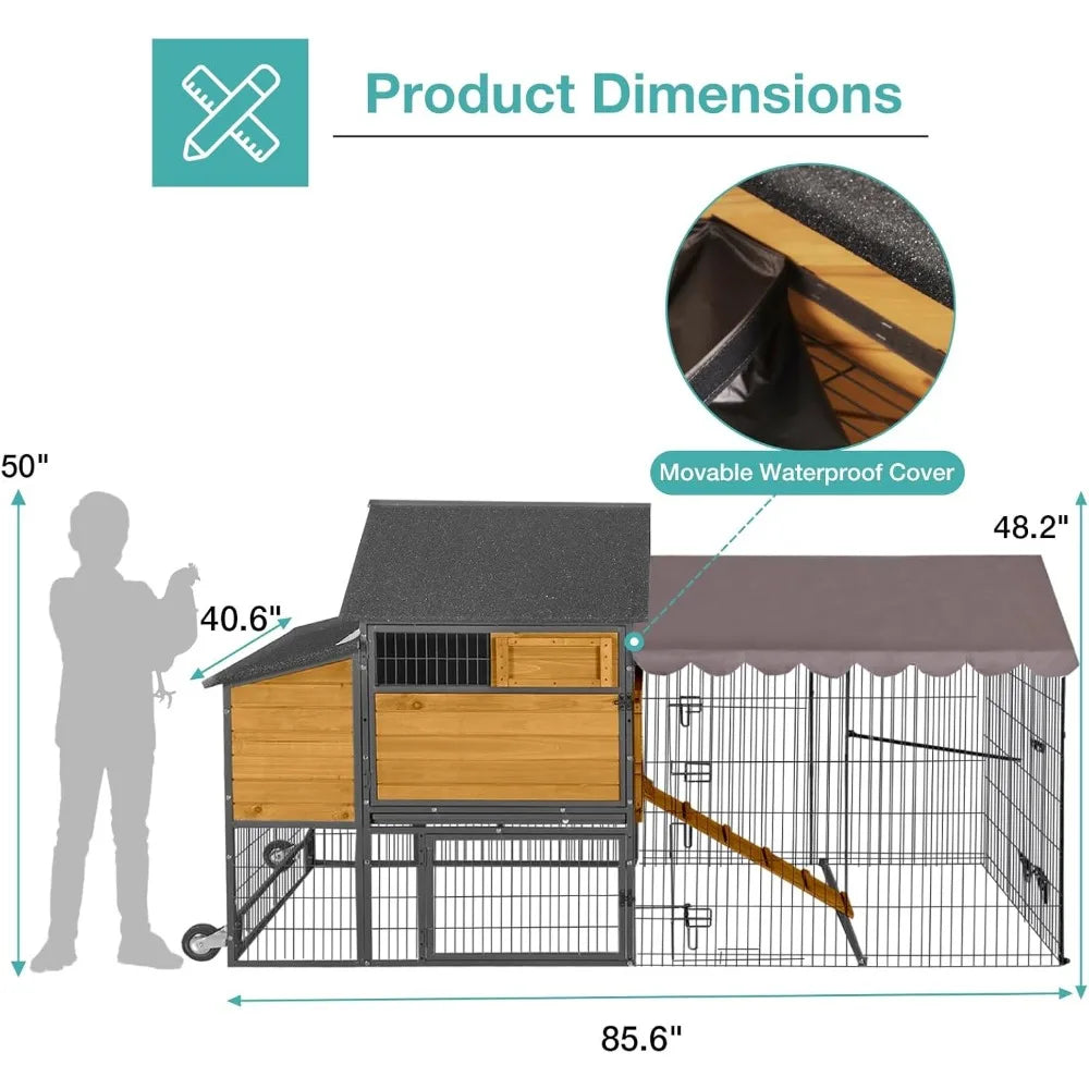 Large Steel Frame Chicken Coop for 6-8 Hens with Nesting Box and Waterproof Cover