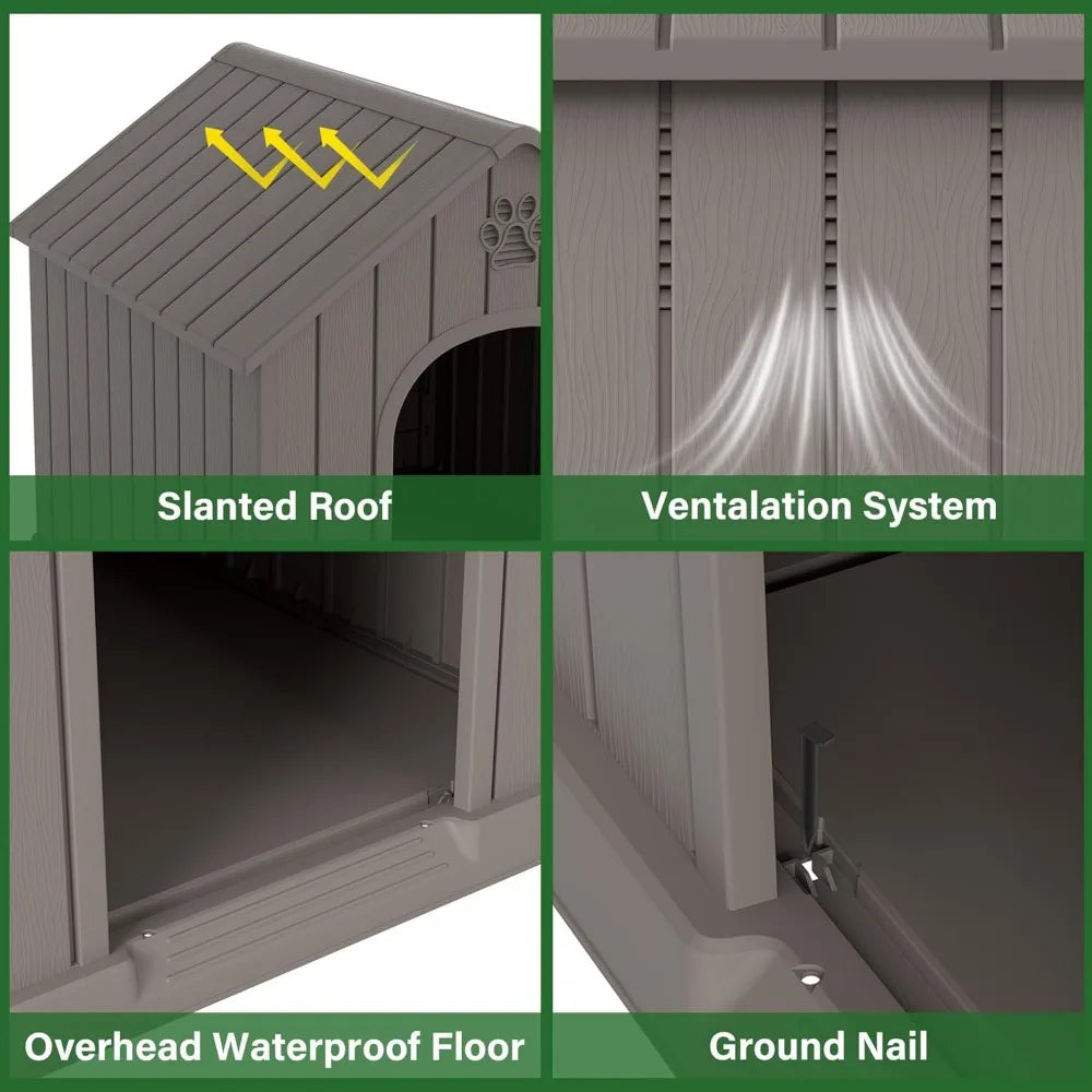 Indoor Outdoor Waterproof Dog House with Air Vents, Elevated Floor, Easy Assembly, Sturdy Puppy Shelter