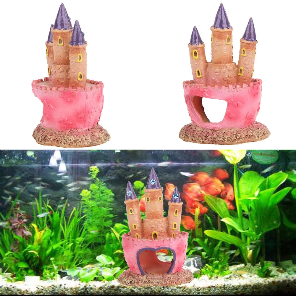 Fish Tank Decorations Small Castle Shape Ornament Non-toxic Resin Cartoon Castle Vivid Scenery for Fish Tank Aquarium Decor
