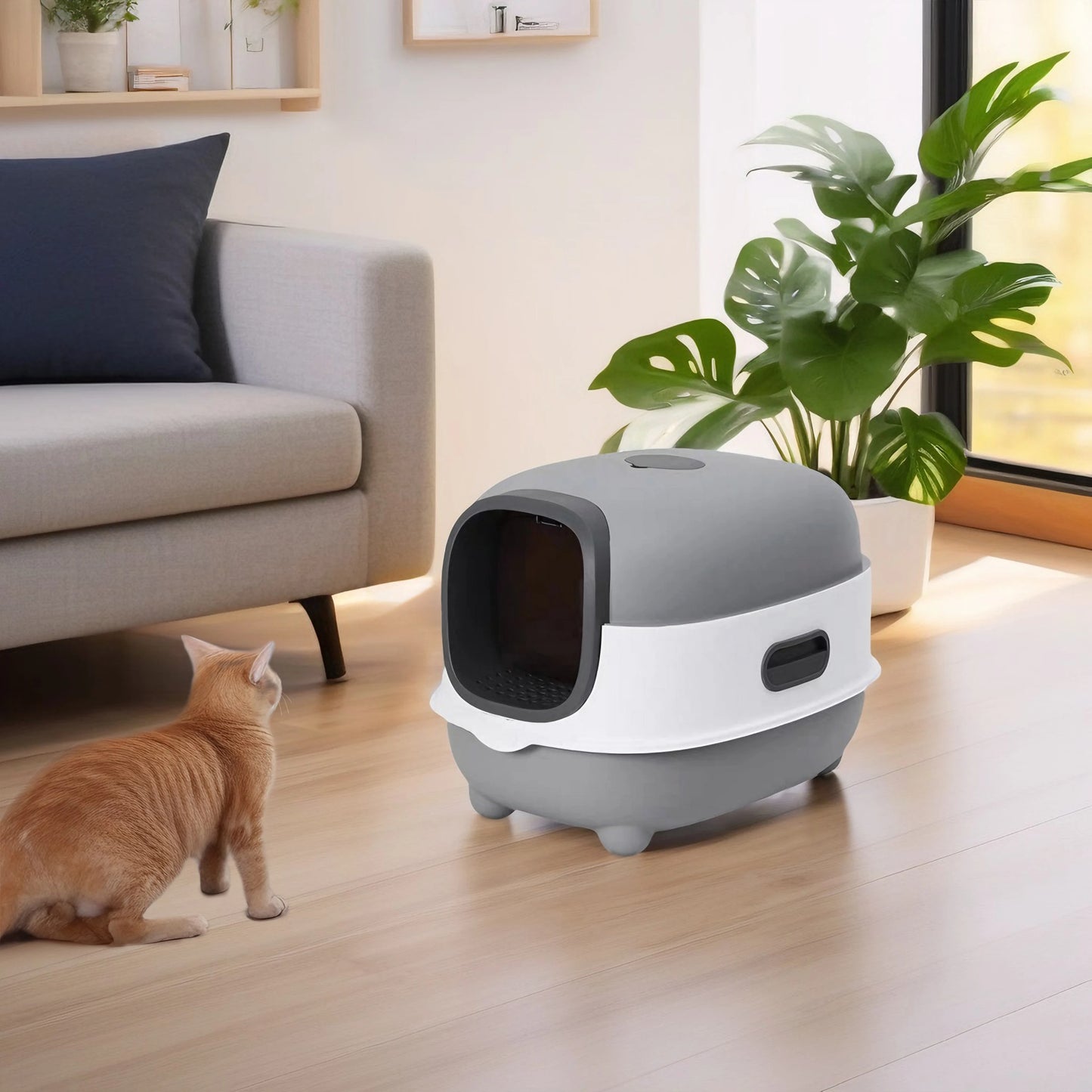 Bingopaw Large Cat Litter Box with Cat Litter Scoop with Lid, Oval Oblong Hooded Front Entry and Exit Leak-Proof Litter Cat Box