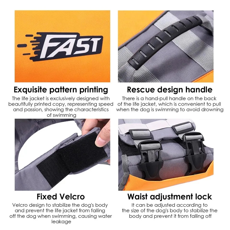 Pet Swimming Life Jacket Safety Vest for Dogs Swim Fashion Adjustable Reflective in Pool or Surfing Drifting Dog Life Vest