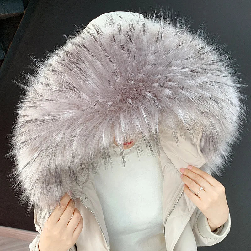 Women Blinger Faux Raccoon Fur Detachable Collar For Winter Coat And Hoody Decorative Fake Collar Fur Customerized False Collar