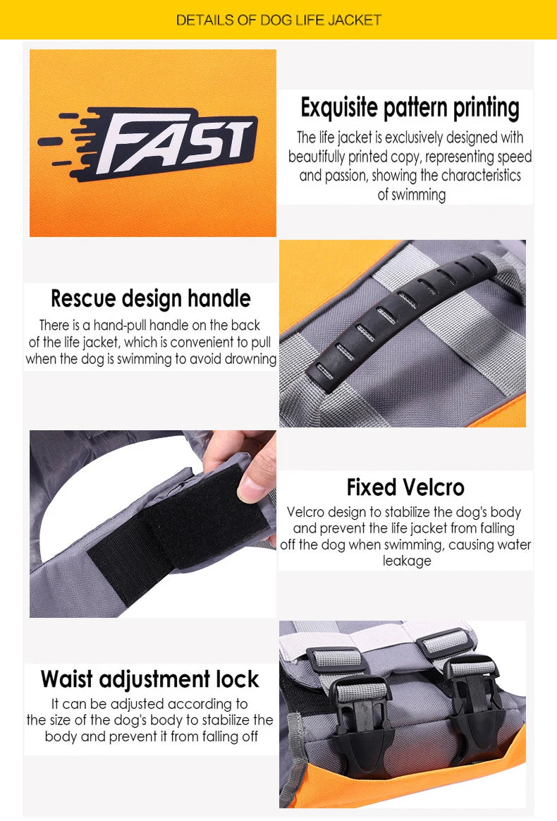 Pet Swimming Life Jacket Safety Vest for Dogs Swim Fashion Adjustable Reflective in Pool or Surfing Drifting Dog Life Vest