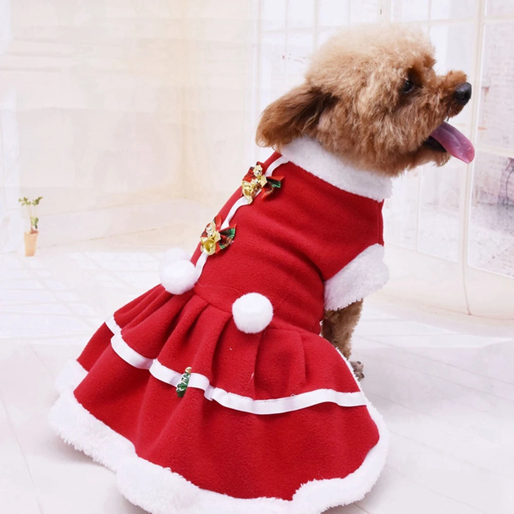 Christmas Dog Dresses For Small Dogs Autumn Winter Pet Dog Bow Tie Skirt Xmas Fancy Princess Puppy Dress Dog Costume