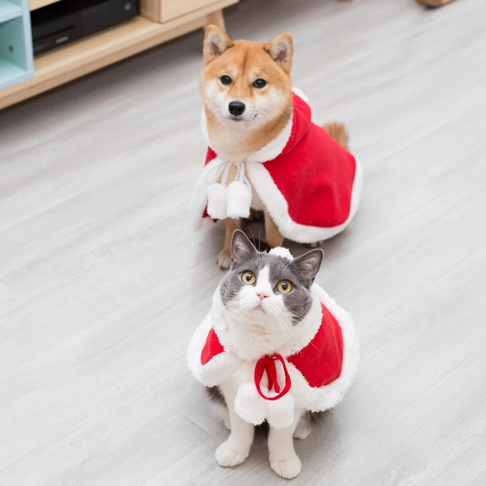 Pet Cat Dog Cape Change Into Santa Cape Deer Red Riding Hood Warm Plush Kawaii Comfortable Windproof Repeat Costume