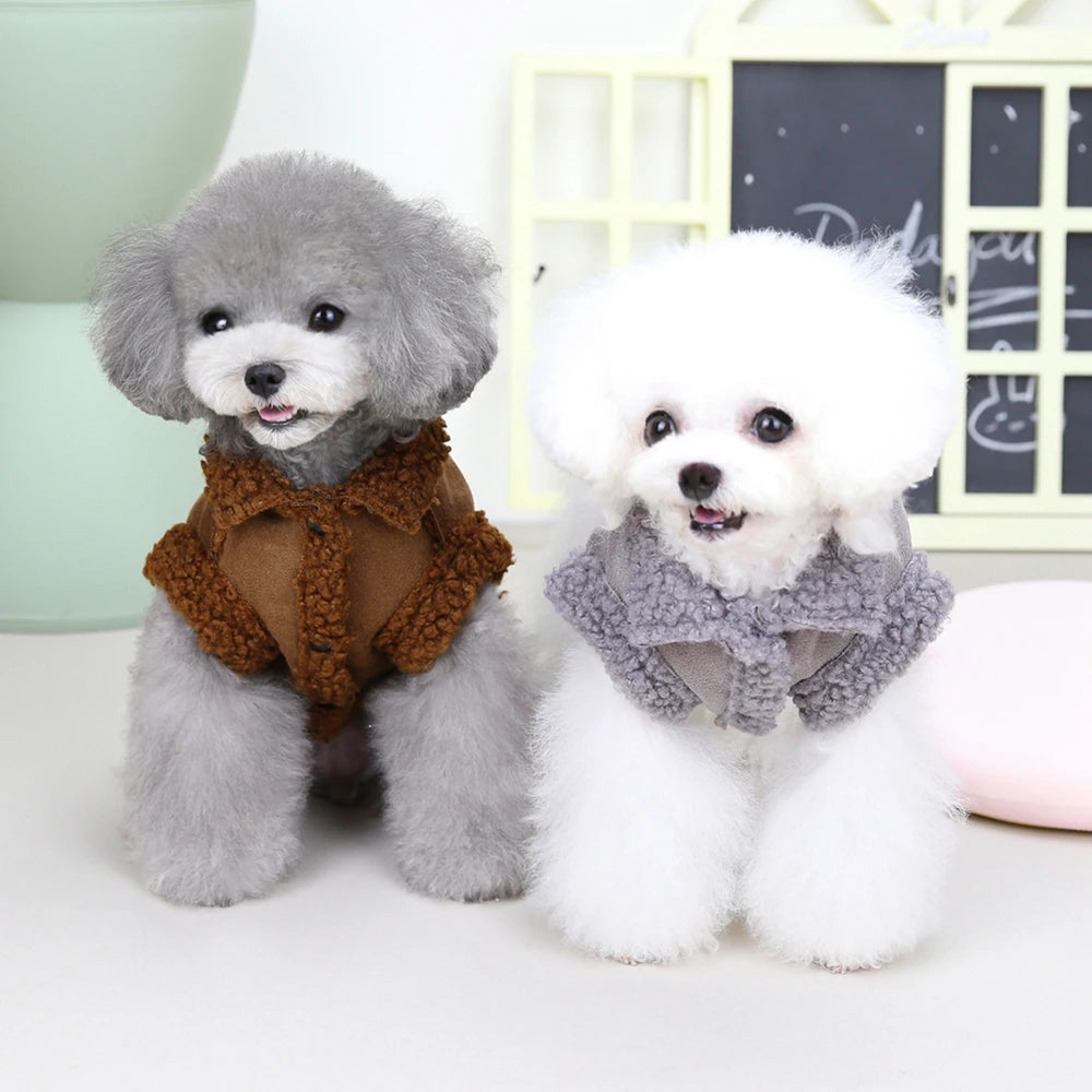 British Style Dog Jacket Lamb Fleece Winter Dog Clothes for Small Dogs Puppy Costume Chihuahua Warm Coat Pet Pug Yorkie Outfits