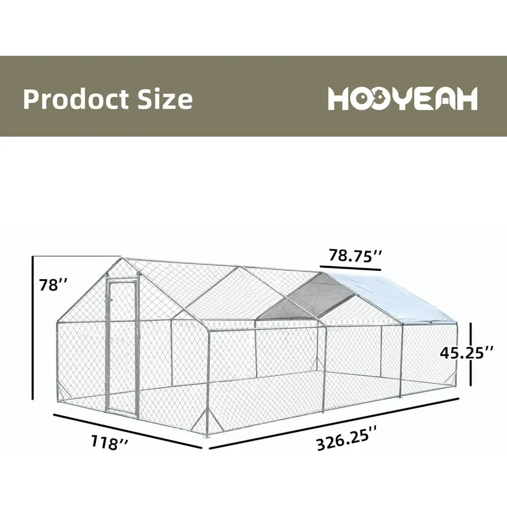 Large Metal Chicken Run Walk-in Poultry Cage Spire-Shaped Chicken Coop with Waterproof and Anti-Ultraviolet Cover for Outside,Ba