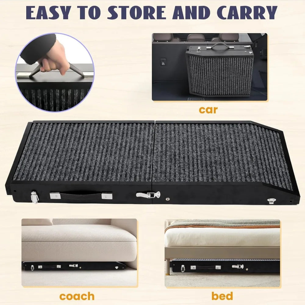 Wooden Dog Ramp for Couch High Bed, Non Slip Pet Ramps for Small Dogs and Cat with 5 Adjustable Height from 10.6'' to 22'', Port