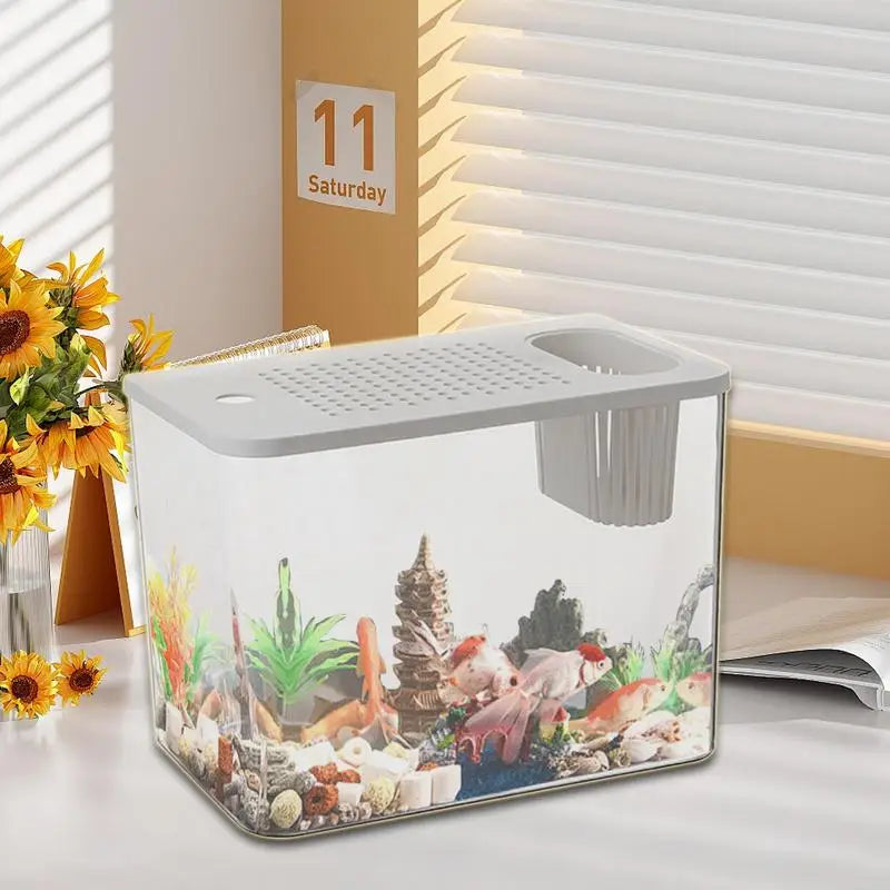 Betta Aquarium Tank Transparent Turtle Tank Aquarium Fish Bowls Small Aquariums Decorative Compact Tank For Turtle Breeding