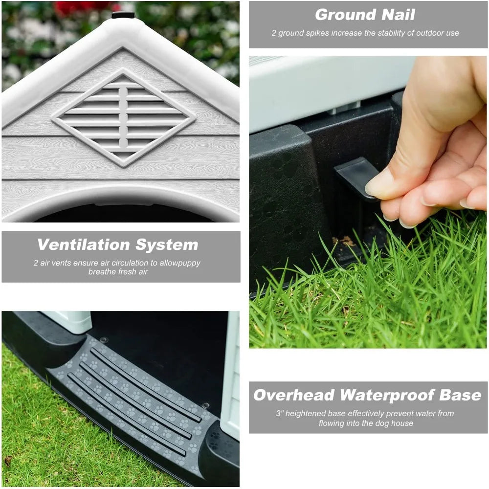 Durable Ventilated Waterproof Plastic Dog House for Small to Large Dogs - Indoor and Outdoor Use with Insulation for Puppies