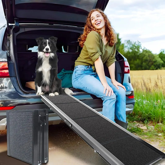 Dog Ramp for Cars SUV Truck-17.3x71in Heavy Duty Foldable Pet Stairs with Non-Slip Surface Safety Side Rails Portable Lightweigh