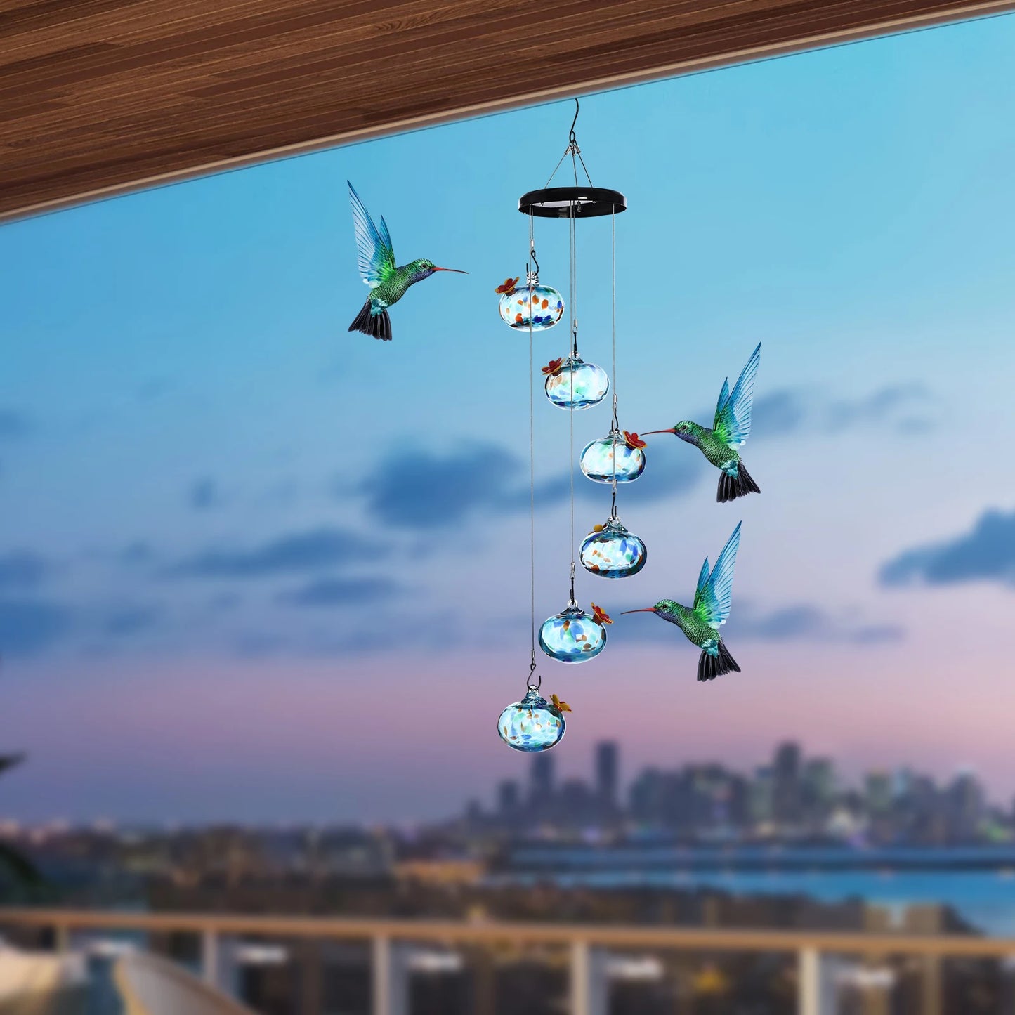 Bird Feeder, Hanging Hummingbird Feeder Blue Glass, Outdoor Garden Bird Feeder with Stable Metal Base, to Attract Wild Birds