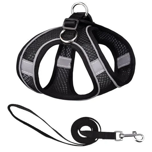 Pet Harness Vest With Leash Reflective Nylon Dog Cat Harness Collars Breathable Adjustable Chest Strap For Small Dogs Chihuahua