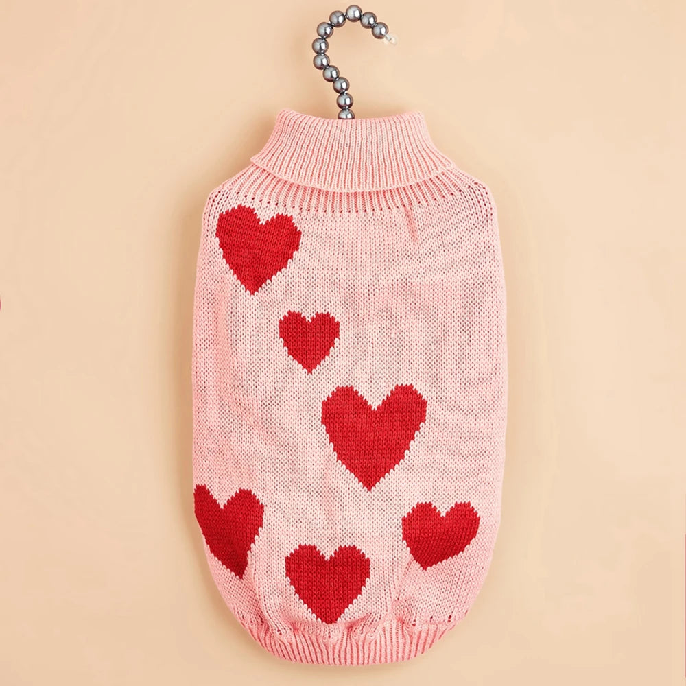 Cute Dog Sweater Heart Pattern Warm Pet Jumper Cat Puppy Coat Jacket Winter Clothes High Collar Knitwear For Cat Small Big Dog