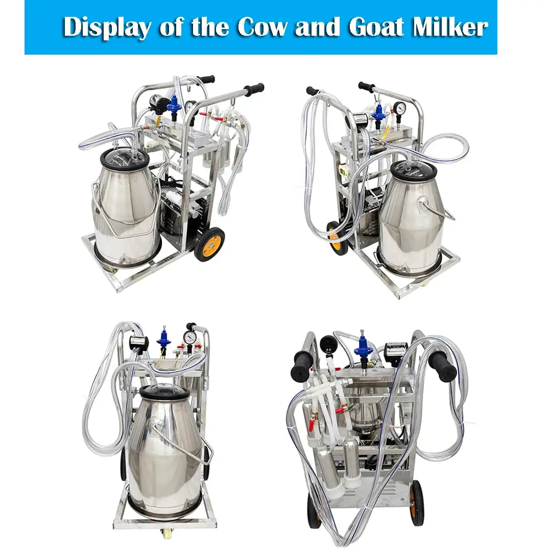 Electric Milking Machine for Cows 25L Automatic Oil-Free Vacuum Pump Goat Milker Stainless Steel Dairy Farm Milking Equipment