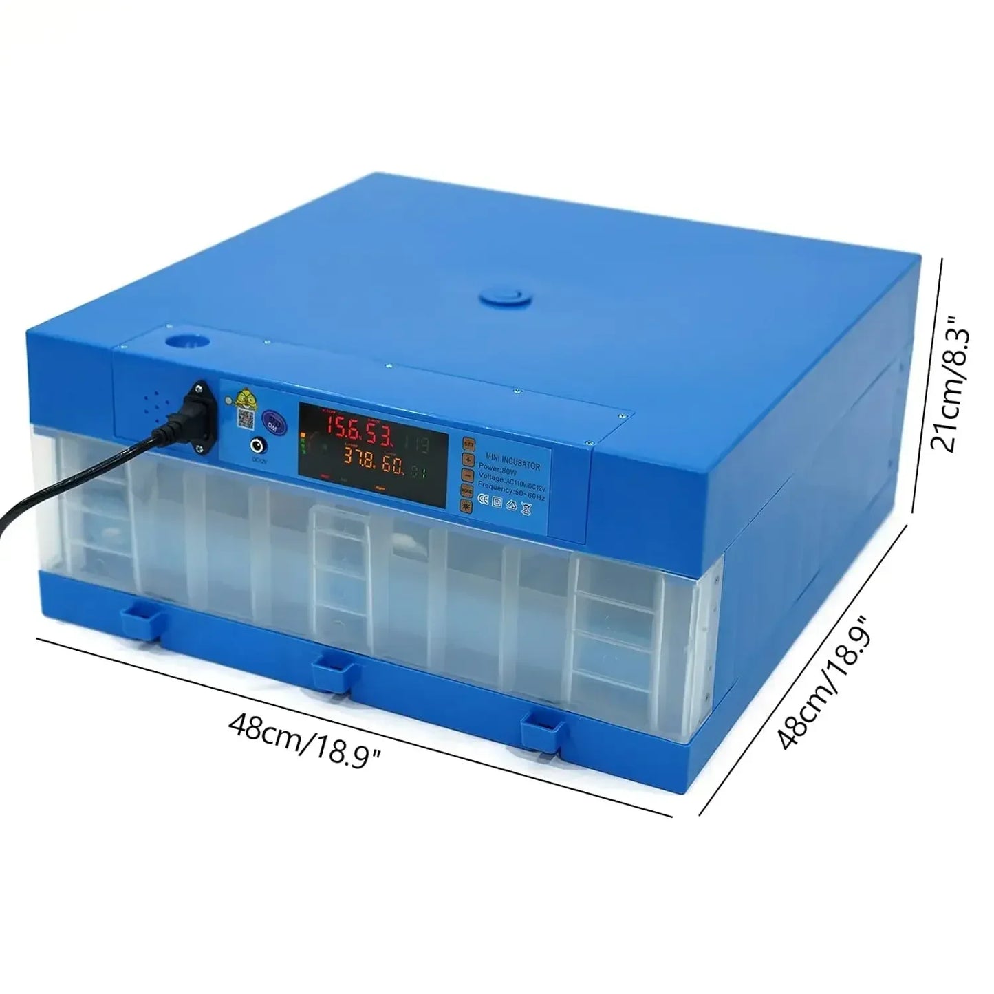 Incubator, 64 Egg Incubator 110V/12V Blue Incubator Automatic Smart Household Mini Chicken Egg Water Bed Incubator Box
