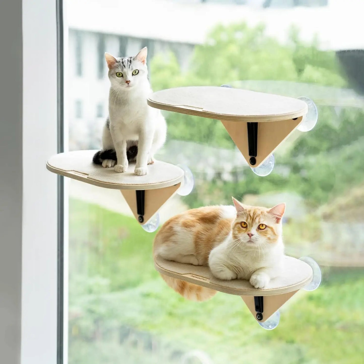 Mewoofun Cat Window Perch Hammock Wooden with Strong Suction Cup Cat Platform Window Bed Mounted Cat Bed for Indoor Cats