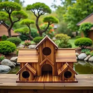 Outdoor bird house, handmade 6-hole, hanging bird house, used for gardening decoration and bird habitat