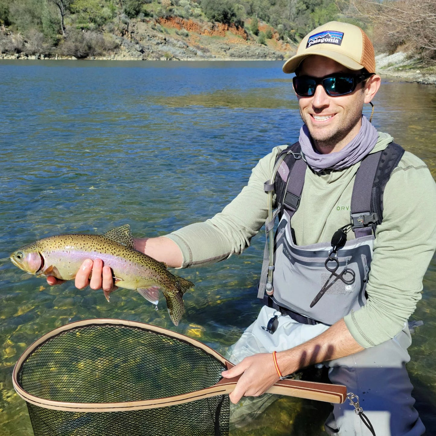 Fly Fishing Net, Trout Net, Wooden Frame Fly Fishing Landing Net for Catch and Release, Fly Fishing Gear for Stream Fishing