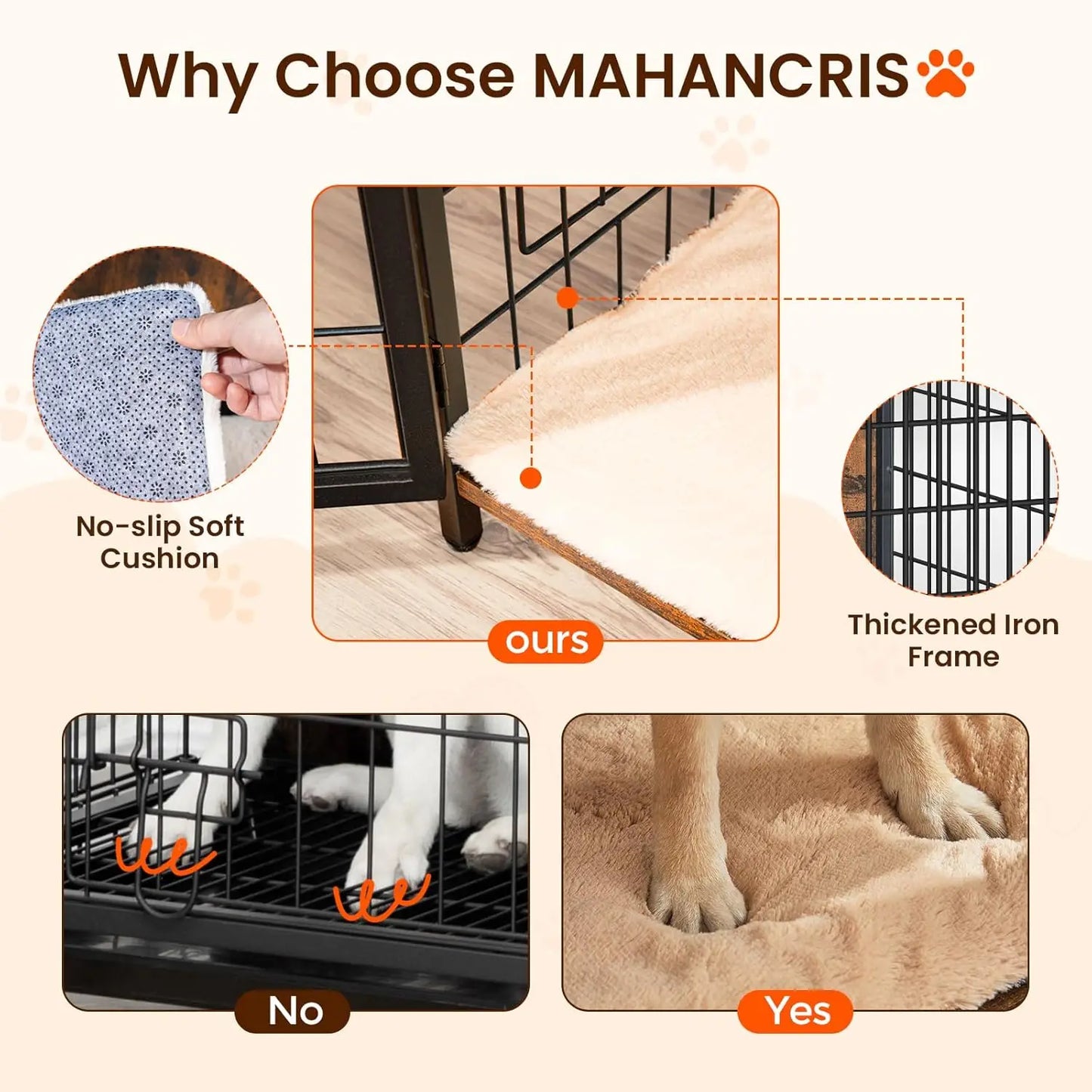 Wooden Dog Crate Furniture with Cushion, Heavy Duty Kennel End Table for Small Medium Large Dogs Indoor House
