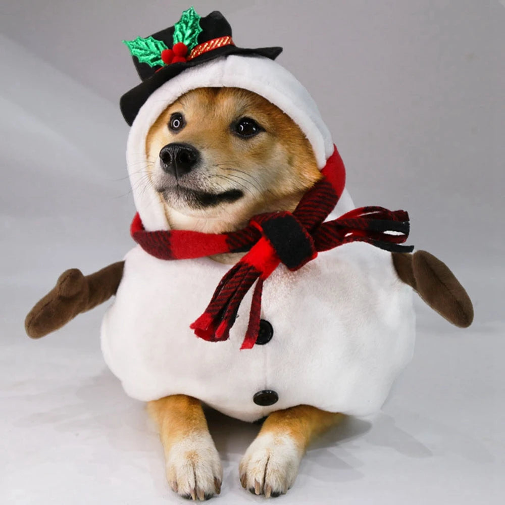 Christmas Snowman Dog Costume Outfits Winter Warm Puppy Cat Apparel for Small Medium Dogs Holiday Party Dressing Clothes