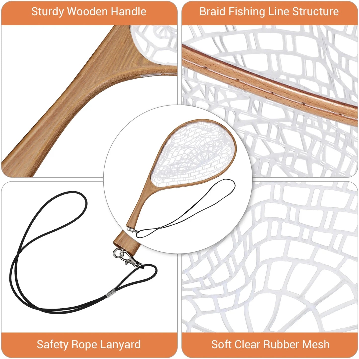 Fly Fishing Net, Trout Net, Wooden Frame Fly Fishing Landing Net for Catch and Release, Fly Fishing Gear for Stream Fishing