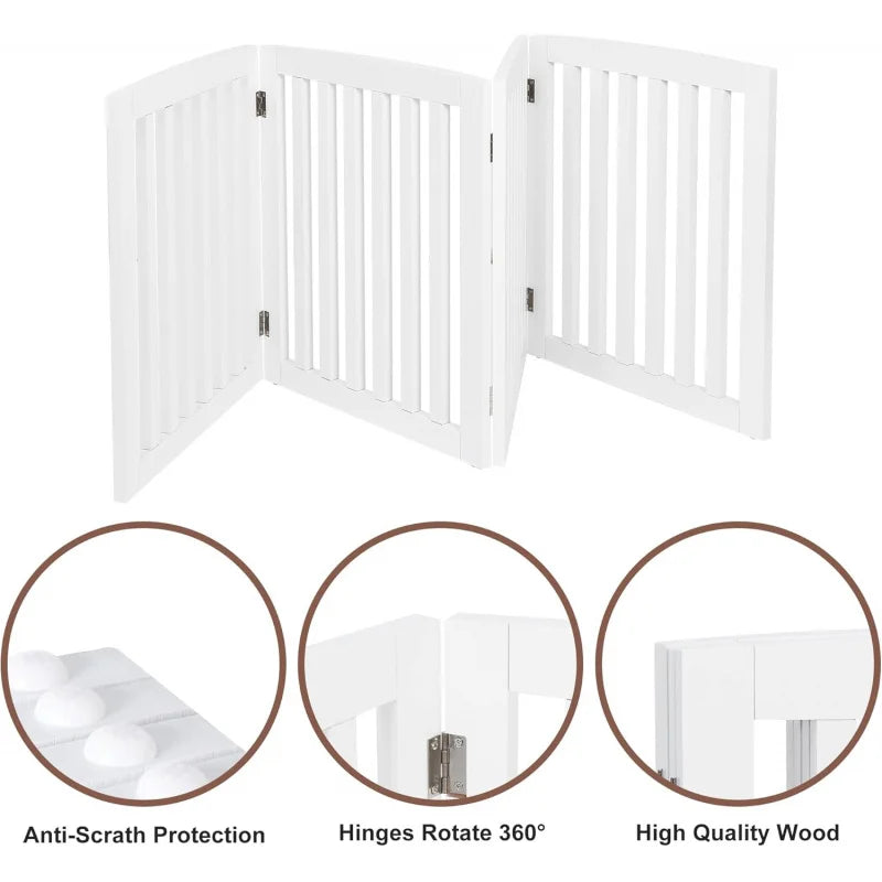 24 Inch White Wooden Pet Gate 4 Panel Foldable Z Shape