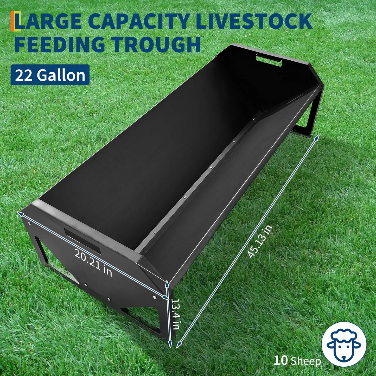 22 Gallon Heavy Duty Galvanized Steel Livestock Feeder Hay Trough Rustproof V-Shaped Bottom For Horse Goat Sheep Cattle Alpaca
