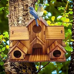Outdoor bird house, handmade 6-hole, hanging bird house, used for gardening decoration and bird habitat