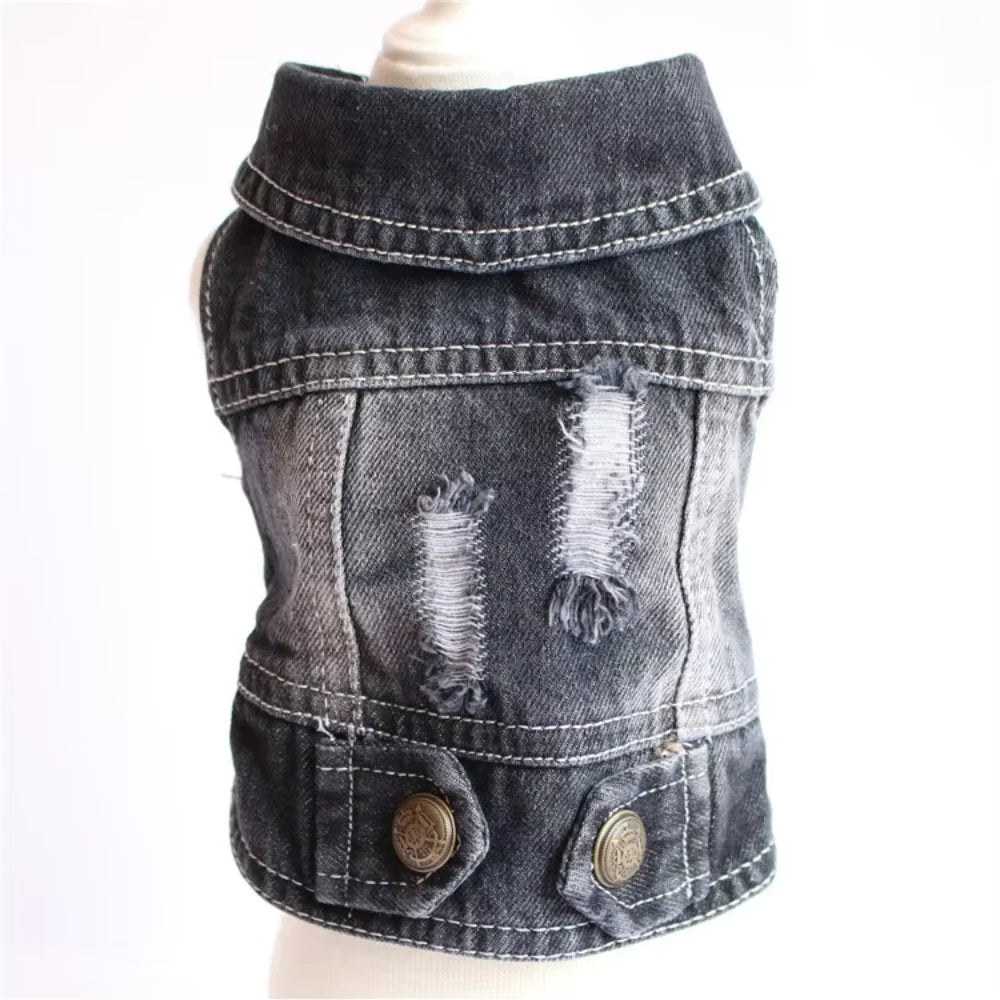 Wholesale Pet Clothes Fashion Classic Cool denim Dog Clothes Vest Small Dogs Bichon Teddy Broken Holes vest jeans dog jacket Dog