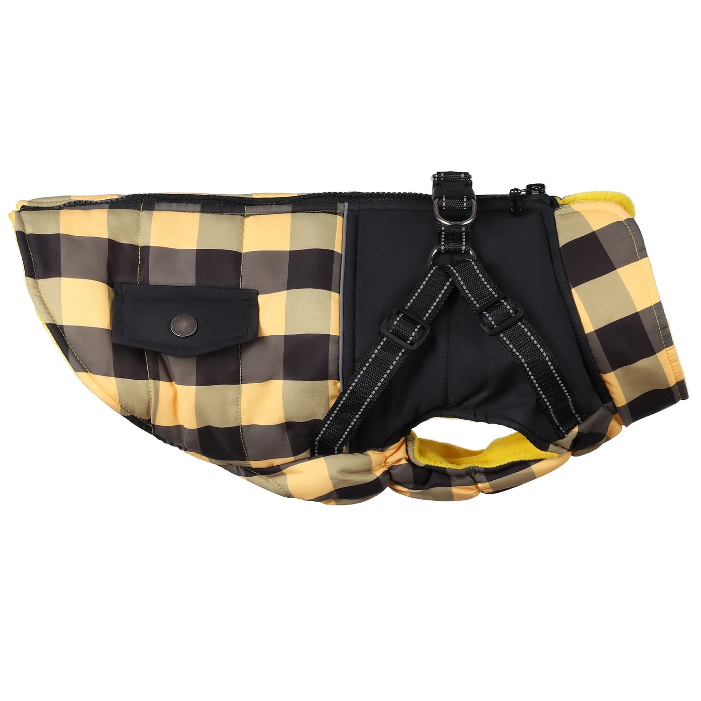 Plaid Thicken Padded Pet Dog Jacket With Harness For Cold Weather Windproof Winter Dog Jacket Coat For Small Medium Large Dog