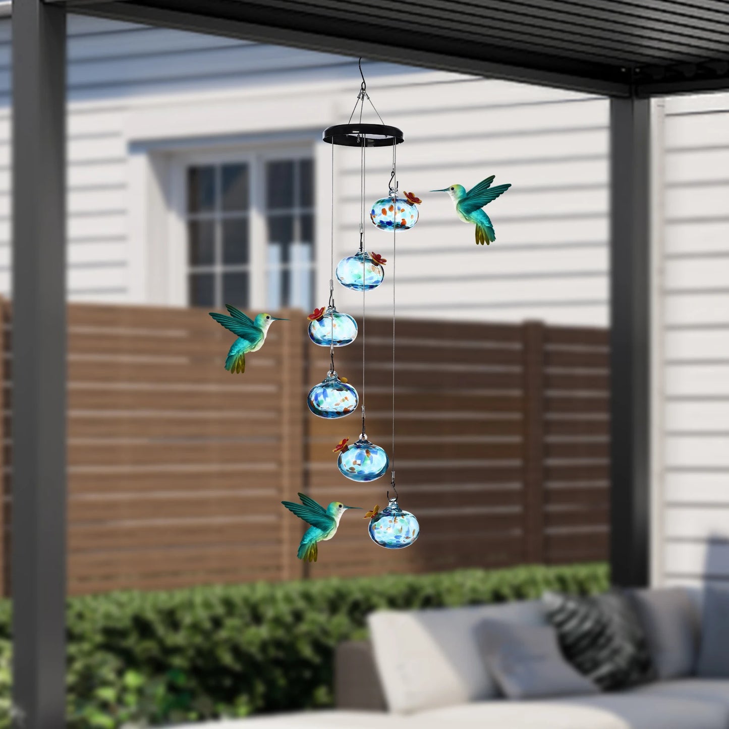 Bird Feeder, Hanging Hummingbird Feeder Blue Glass, Outdoor Garden Bird Feeder with Stable Metal Base, to Attract Wild Birds