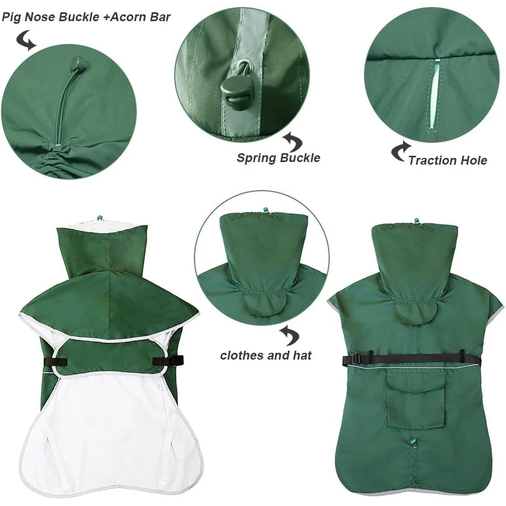 Waterproof Dog Raincoat Adjustable Rain Slicker Medium Large Dogs Reflective Safety Features Hooded Outdoor Poncho Jacket 6XL