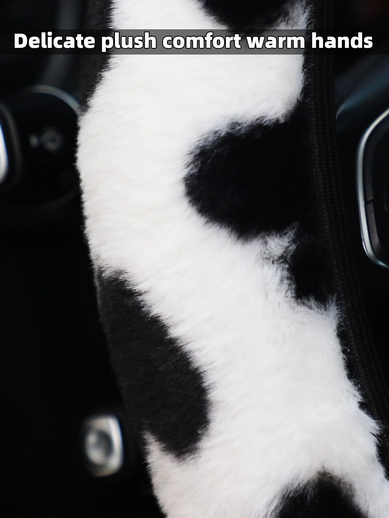 Plush Cow Print Steering Wheel Cover for Winter Car Interior, Soft & Warm Grip