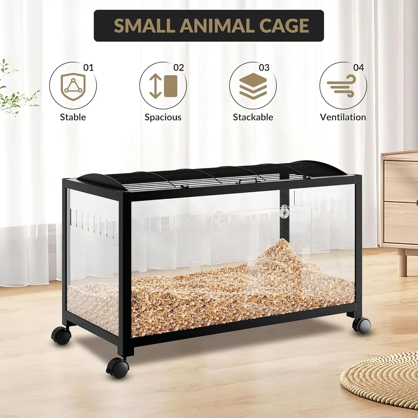 Hamster Cage with Wheels, 37.8" Metal & Acrylic Habitat for Hamster, Guinea Pig, Gerbil, Mice Chew-Proof  Easy Clean Dual Doors