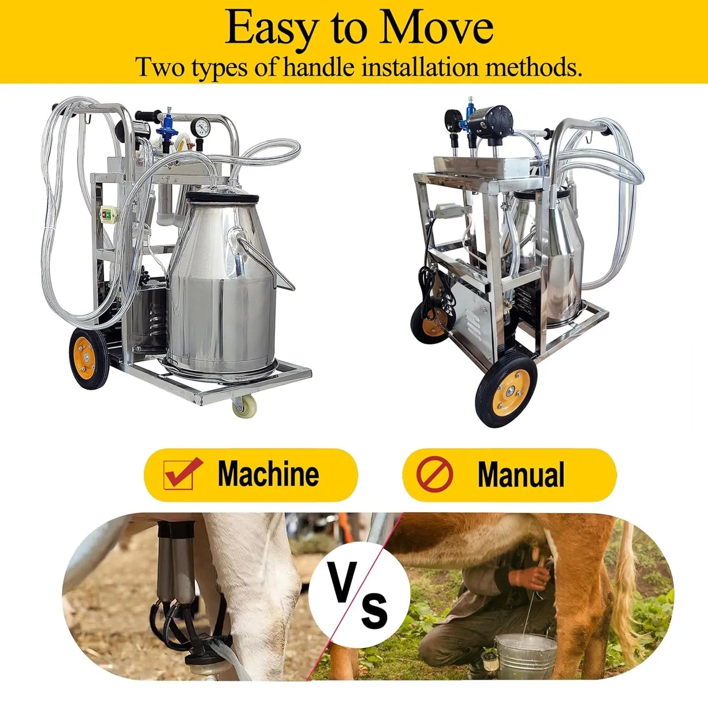 Electric Milking Machine for Cows 25L Automatic Oil-Free Vacuum Pump Goat Milker Stainless Steel Dairy Farm Milking Equipment