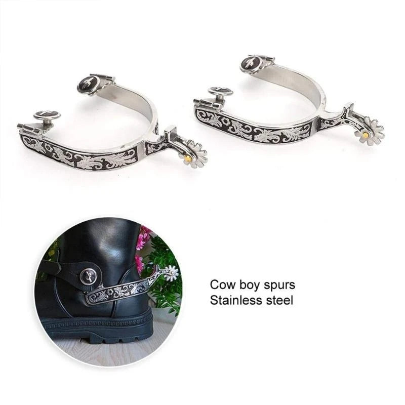 Western Cowboy Spur with Rowel Stainless Steel Horse Boot Spur Decoration Mens Roping Spur Horse Riding Accessories