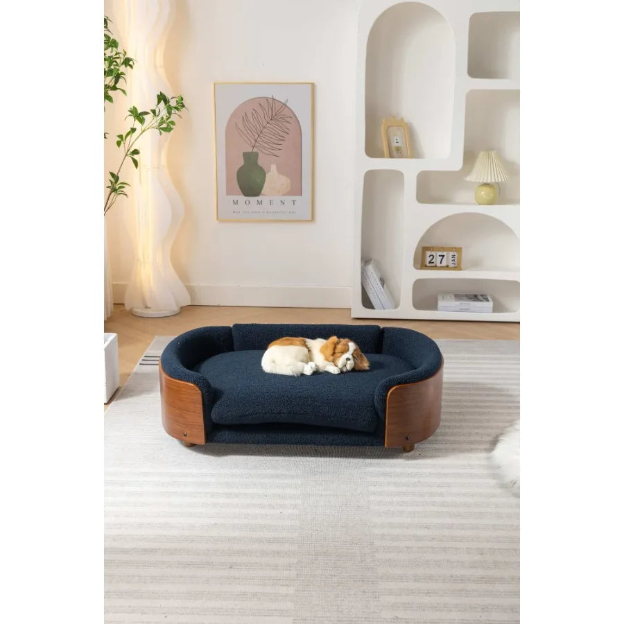 Scandinavian Elevated Dog Bed With Walnut Bent Wood Back