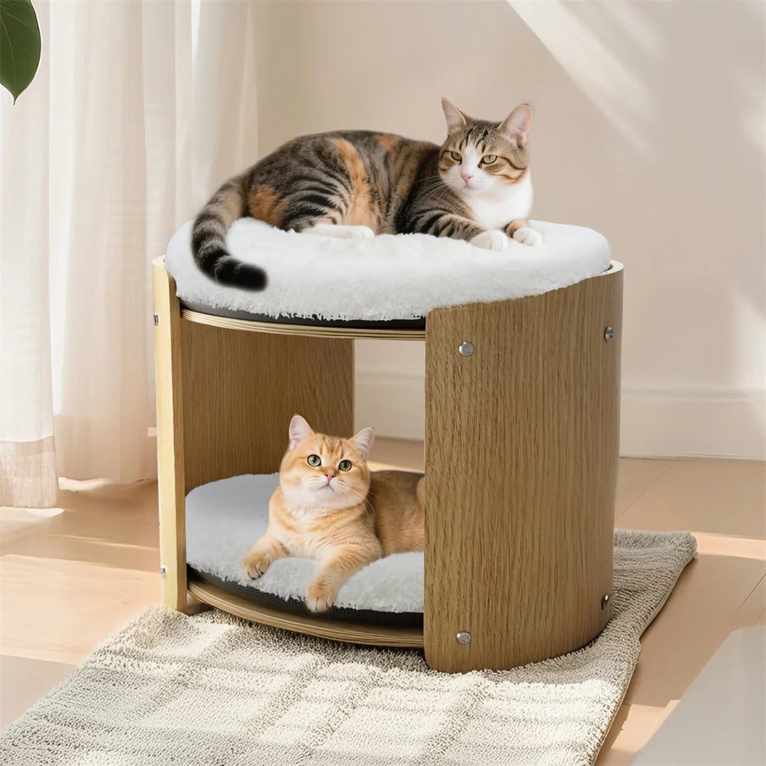BINGOPAW 2-Layer Wood Cat Sofa Double Cat Tower Pet Bed Furniture with Removable Washable Thicker Soft Plush Mats