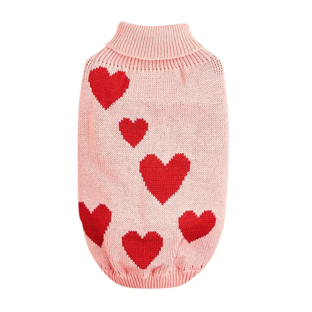 Cute Dog Sweater Heart Pattern Warm Pet Jumper Cat Puppy Coat Jacket Winter Clothes High Collar Knitwear For Cat Small Big Dog