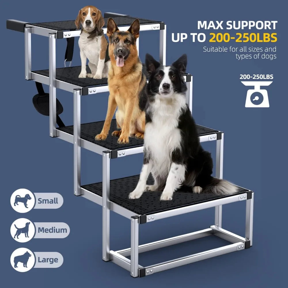 Extra Wide Dog Stairs for Large Dogs, Foldable Dog Ramp for Car with Non-Slip Surface, Dogs Stairs for Cars, High Beds, Truck, S