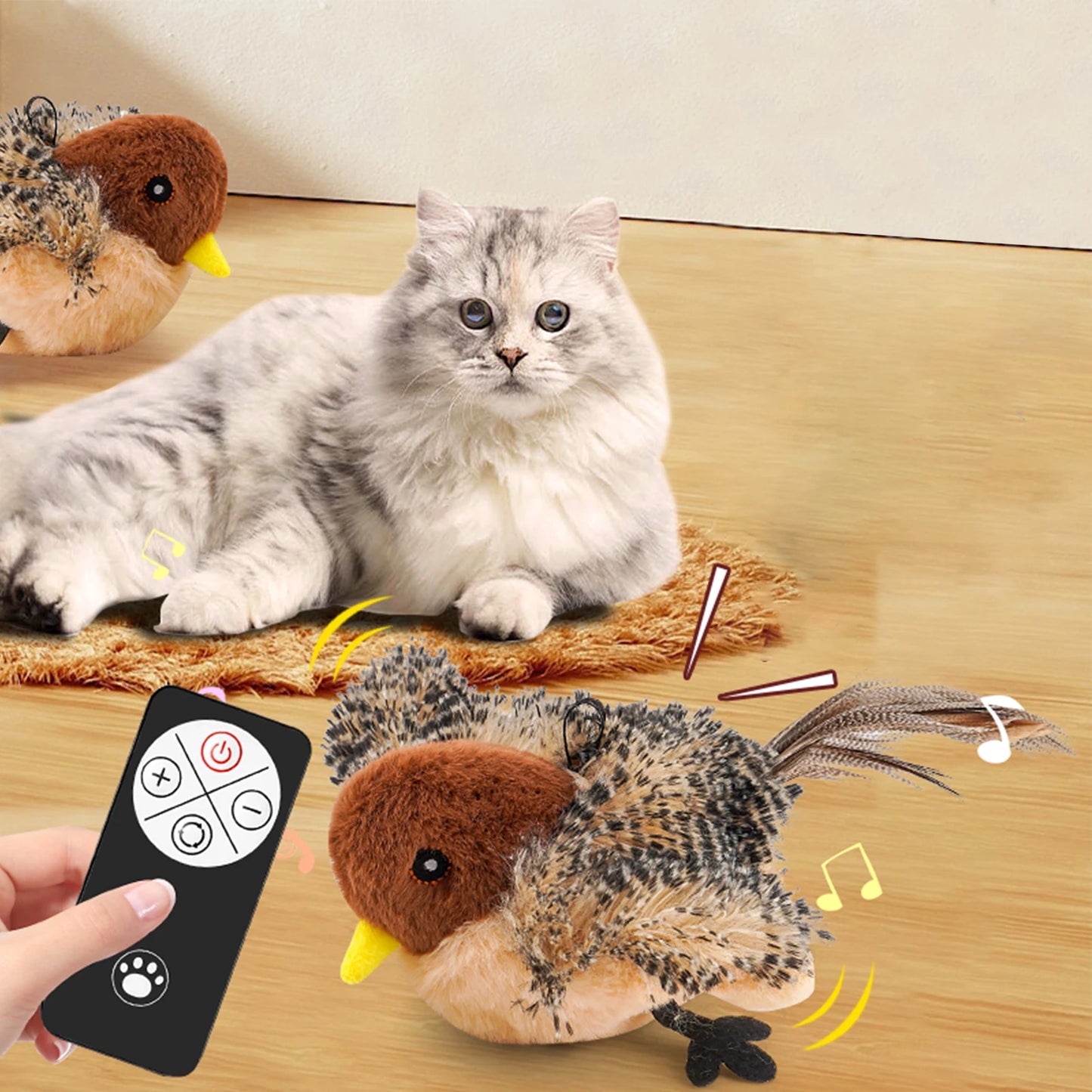 Remote Control Chirping Bird Cat Toy With Feathers